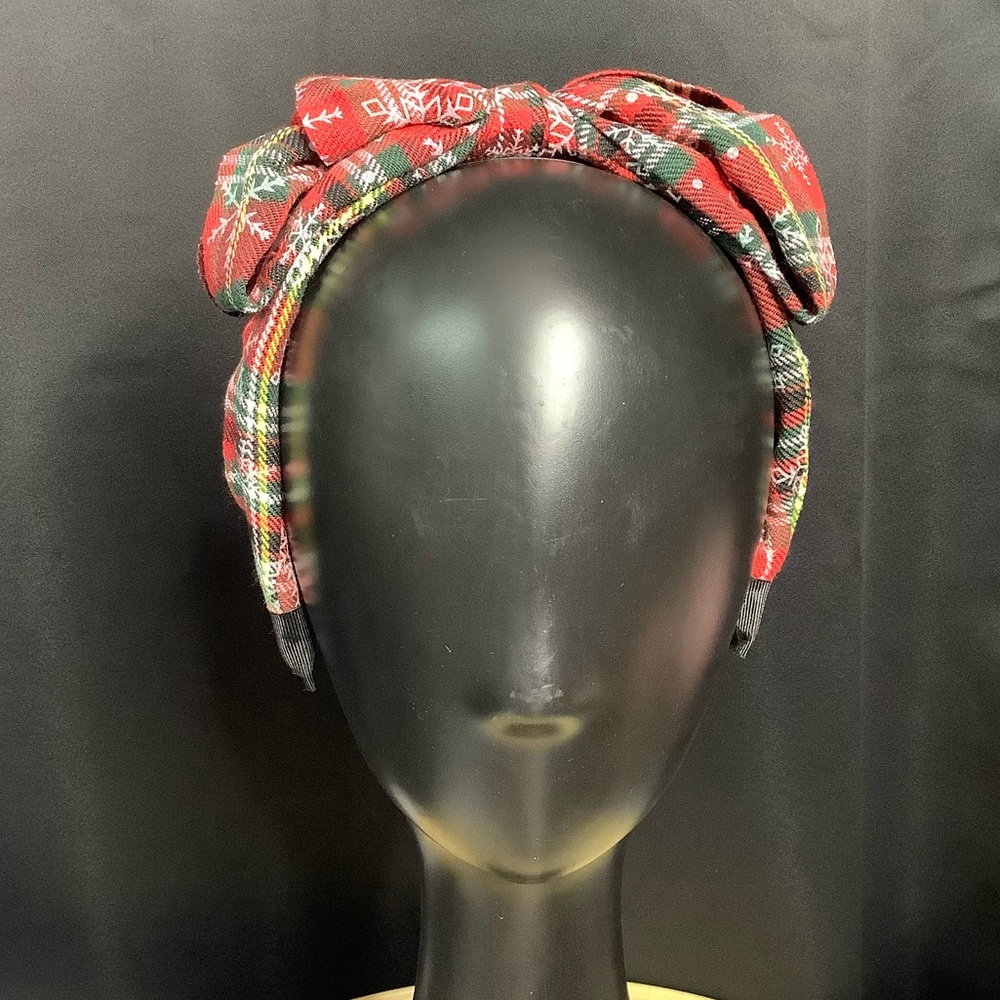 Festive Christmas headband bowknot headpiece Red Plaid.